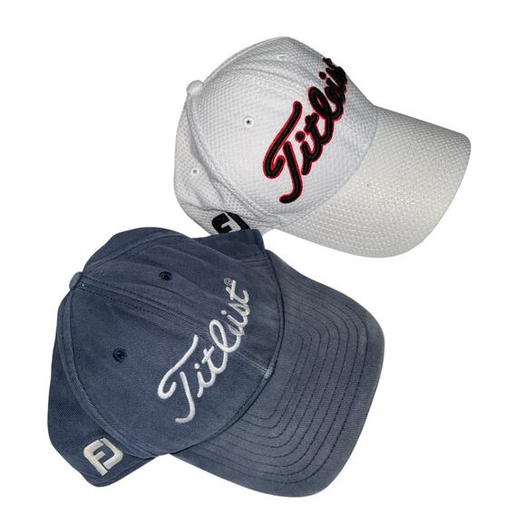 Titleist FJ FootJoy Blue Hat White Golf Pro V1 Logo Performance Cap Bundle Lot - Picture 1 of 9